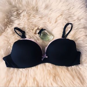 Victoria’s Secret Black & Pink Padded Demi Bra 34A